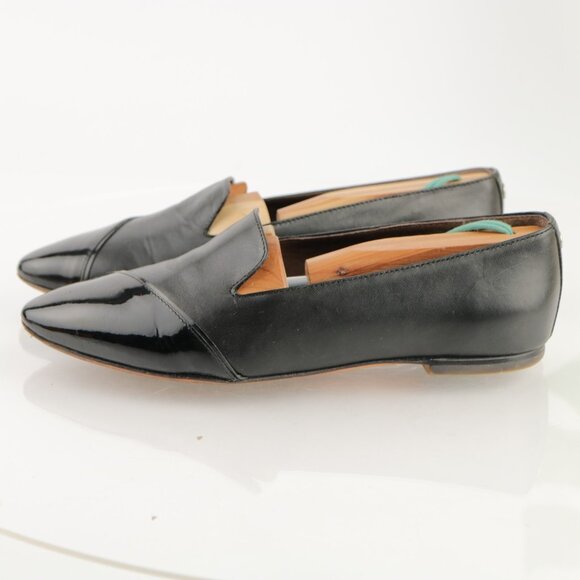 AGL Womens Loafer Size 37 7 Black Leather Pointed Cap Toe SlipOn Flat Shoe Italy - Picture 6 of 11